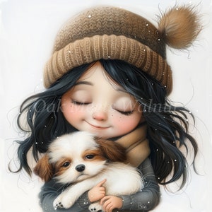 Little Girl with Puppy Clipart Bundle- 10 High Quality Watercolor JPGs, Best Friends, Scrapbook, Sublimation, Printable, Digital download