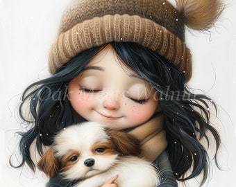 Girl and Puppy Watercolor Clipart Bundle (Digital Download)