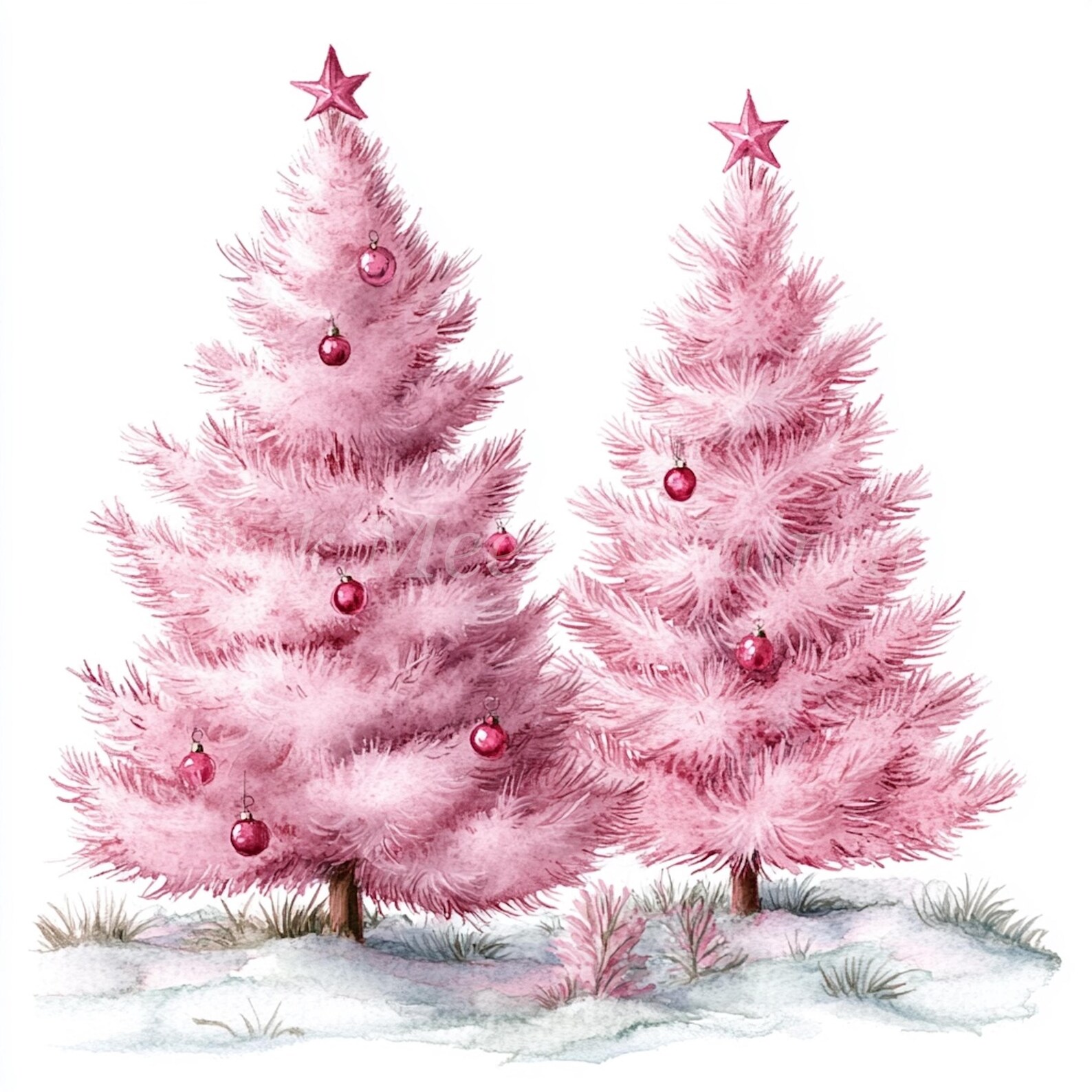 Pink Christmas Trees Watercolor Clipart Bundle (digital Download) - Etsy
