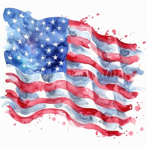 USA Flag Clipart Bundle- 10 High Quality Watercolor JPGs, Patriotic Graphics, Printable Images, Digital download, Paper craft, Junk journal