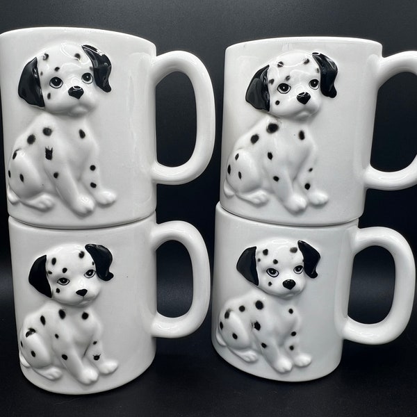 Vintage Otagiri Dalmatian 3D Raised Coffee Mug Cup Spoon Rest Dog Doggy Pure Bred Breed Pup Puppy - Set of 5 Mugs and 2 Spoon Rests