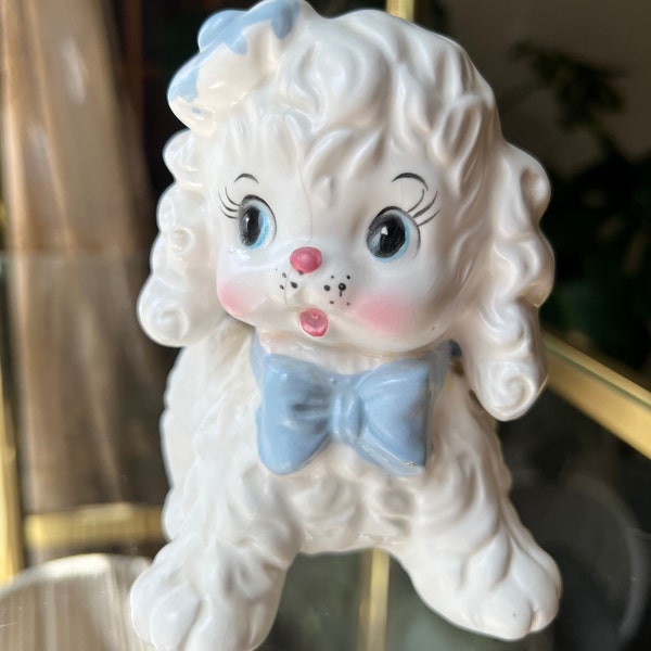 1950's Enesco E-2848 Kitschy Baby Lamb with Blue Bow and Blue Striped Beret Planter/Vase Relpo Rubens Samson Imports