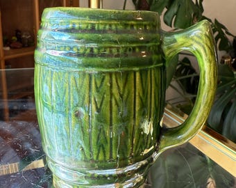 Vintage Green Glazed McCoy Pottery Barrel Mug Stein