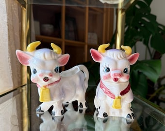 Kitschy Ceramic Purple Cow Bull Sugar Creamer Set