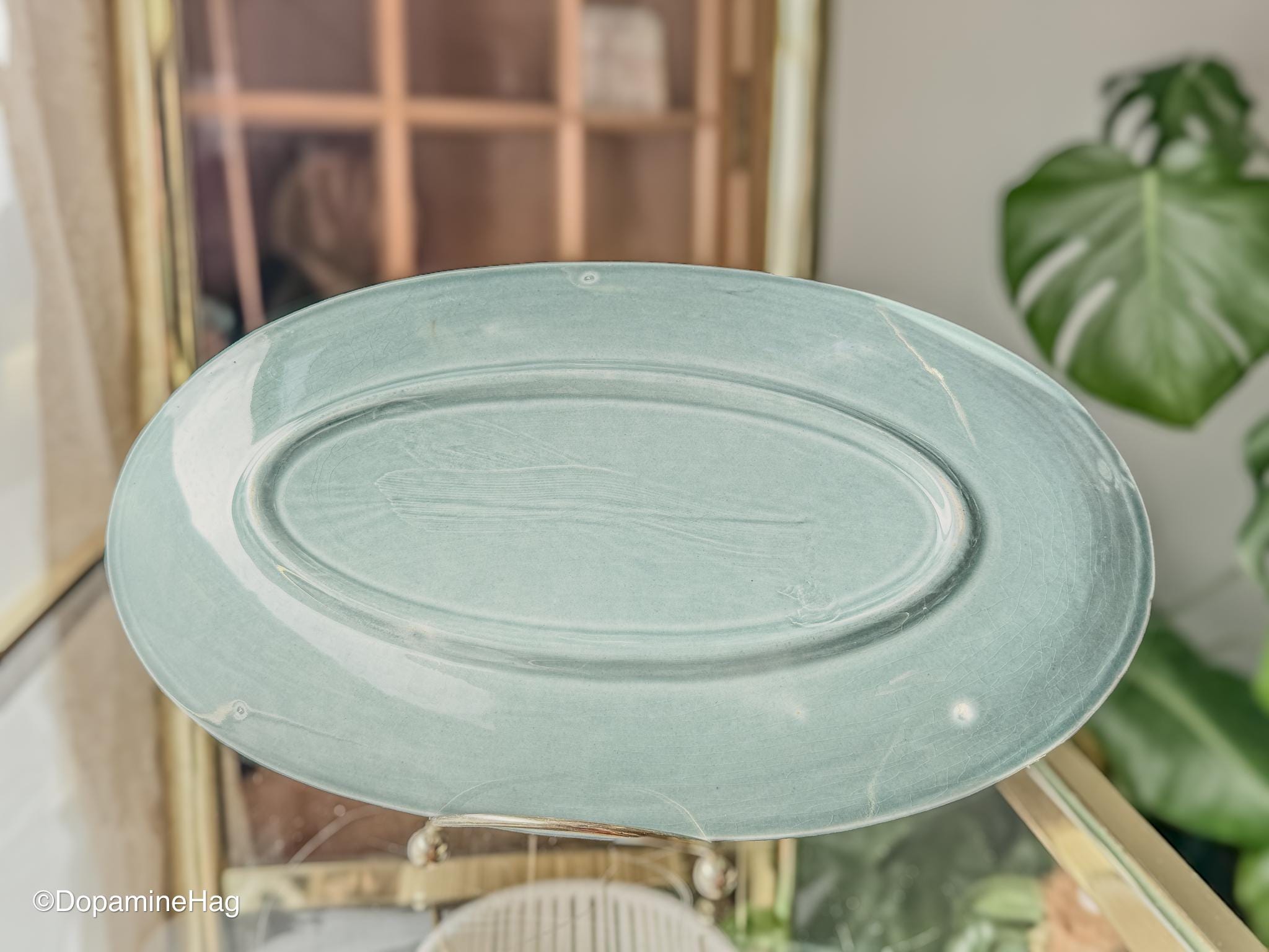 Mid-century Modern Unmarked Oval Platter Plate Tray– Aqua
