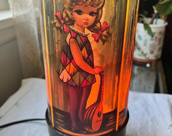 1960's Eden Big Eyes Harlequin Moppet  4 Sided Cylinder Lamp