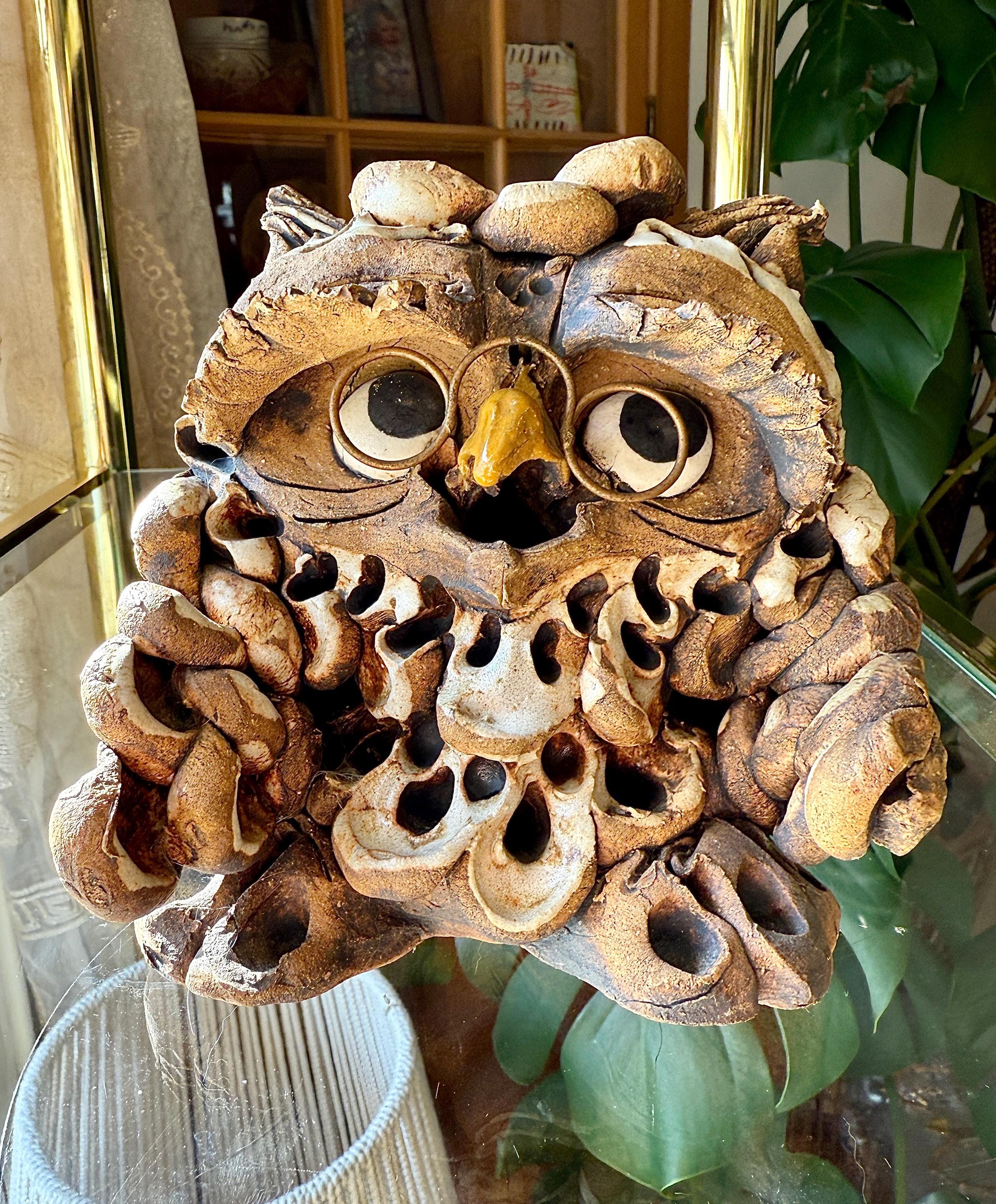 Vintage Max Hindt Pottery Owl Sculpture: Hand-Sculpted Art Figurine