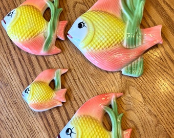 Set of 4- Vintage Ceramic Tropical Fish Wall Hangings