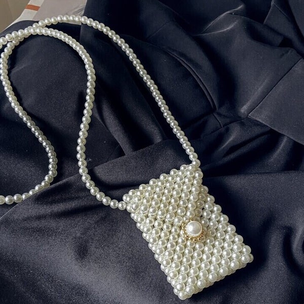 Pearl Beaded Bag, Pearl Clutch Bag, Wedding Pearl Bag, Luxury Pearl Bag, Pearl Evening Bag, Vintage Bead Bag, White Pearl Bag, Bead Bag