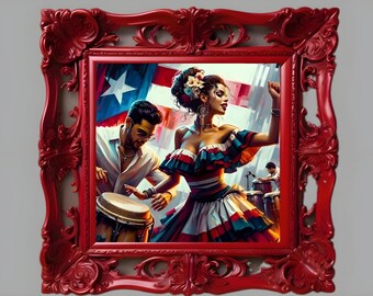 Art Print [High-Quality Wall Decor] - Vibrant Bomba Dance Art, Puerto Rican Celebration Decor, Cultural Music Artwork, Festive Dance Scene