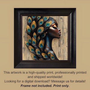 Peacock Feathers Art Print: Black Woman Portrait, Boho Wall Decor