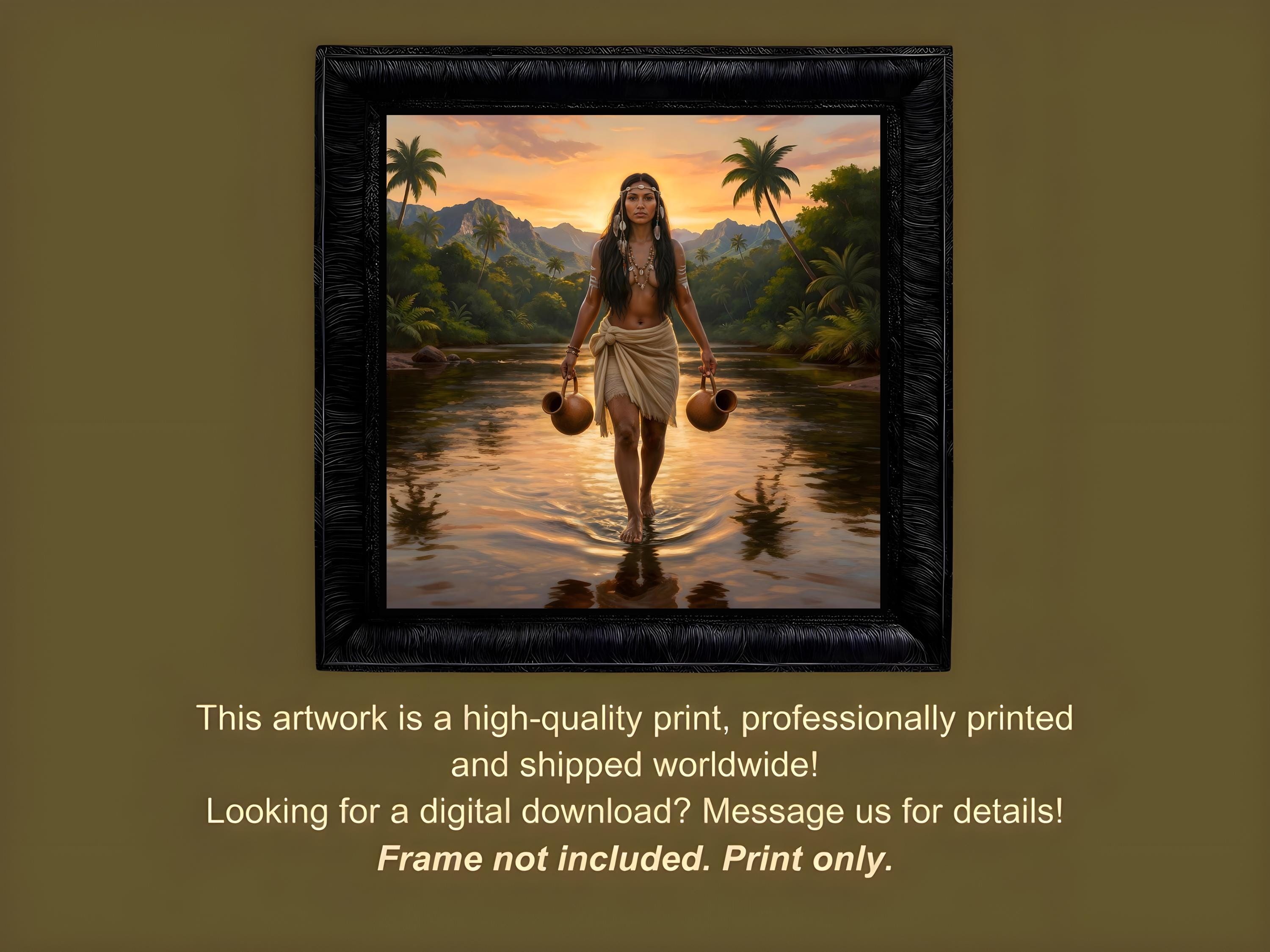 Taíno Woman at Sunrise – Caribbean Indigenous Wall Art, Ancestral