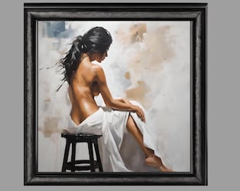 Art Print [High-Quality Wall Decor] - Latina Beauty Wall Art Print, Elegant Portrait in Flowing White Cloth Art Décor, Feminine Art Print