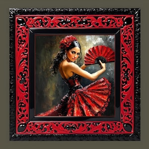 Art Print [High-Quality Wall Decor] - Flamenco Beauty Art Print, Latina Dancing with Fire Decor, Cultural Dance Print, Spanish Dance Art