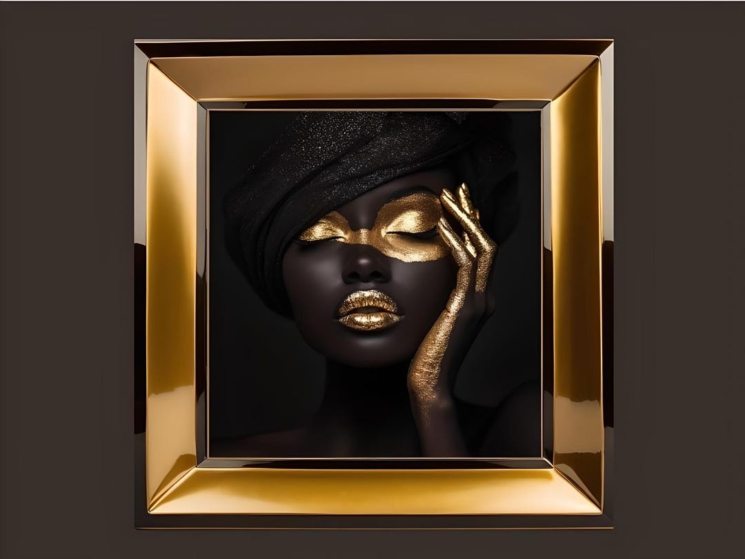 Black Woman Gold Accent Print: Modern Art Wall Decor - Etsy