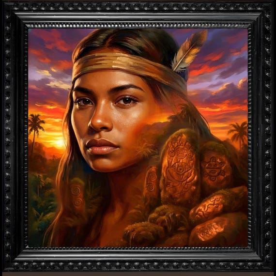 Taíno Woman With Zemi Stones Wall Art at Caribbean Sunset - Etsy