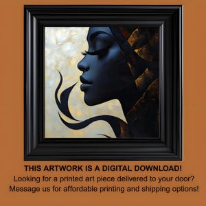 Digital Download Golden Essence – Elegant Black Woman Profile Wall Art