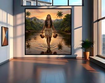 Taíno Woman at Sunrise – Caribbean Indigenous Wall Art, Ancestral