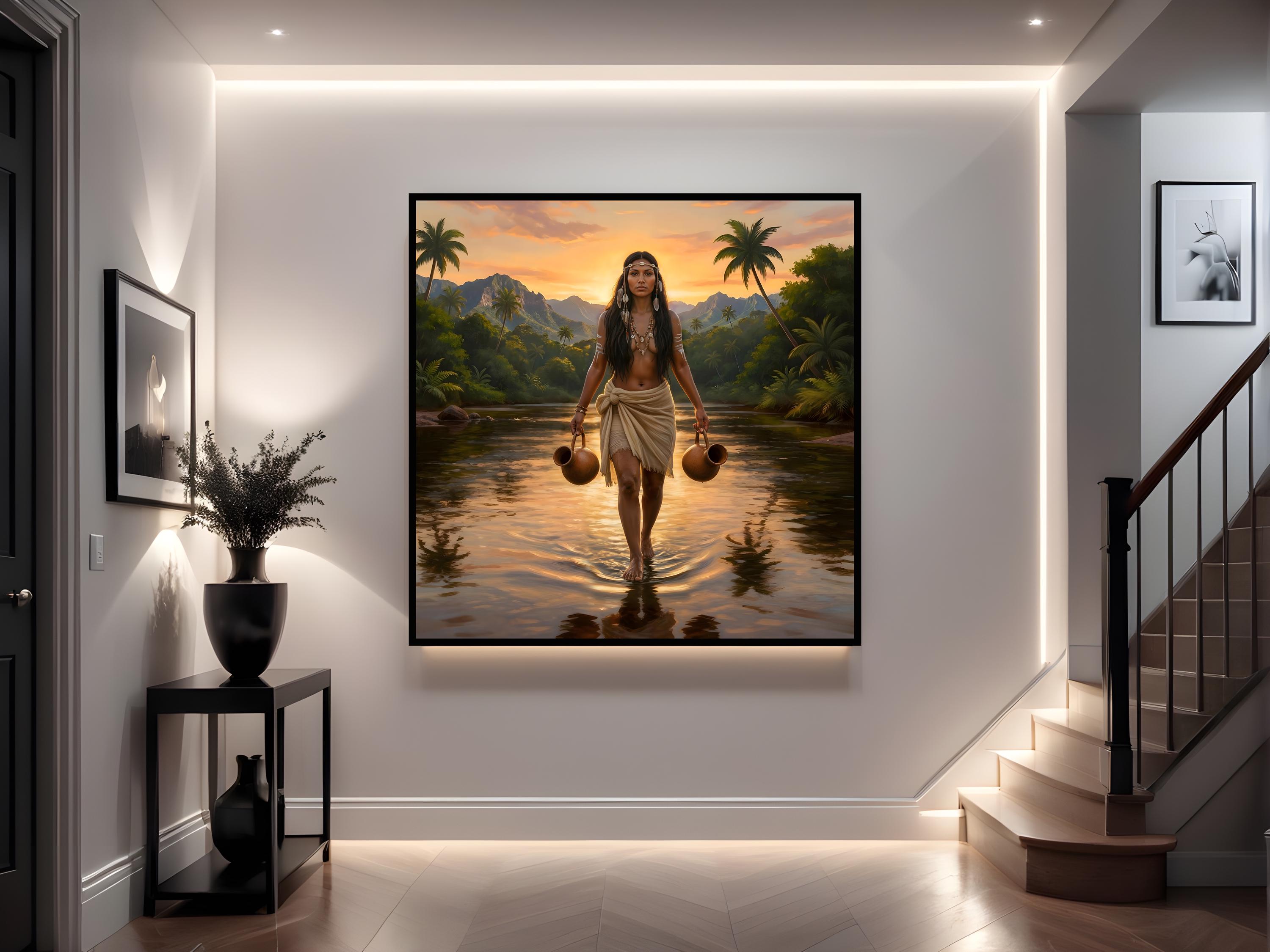 Taíno Woman at Sunrise – Caribbean Indigenous Wall Art, Ancestral