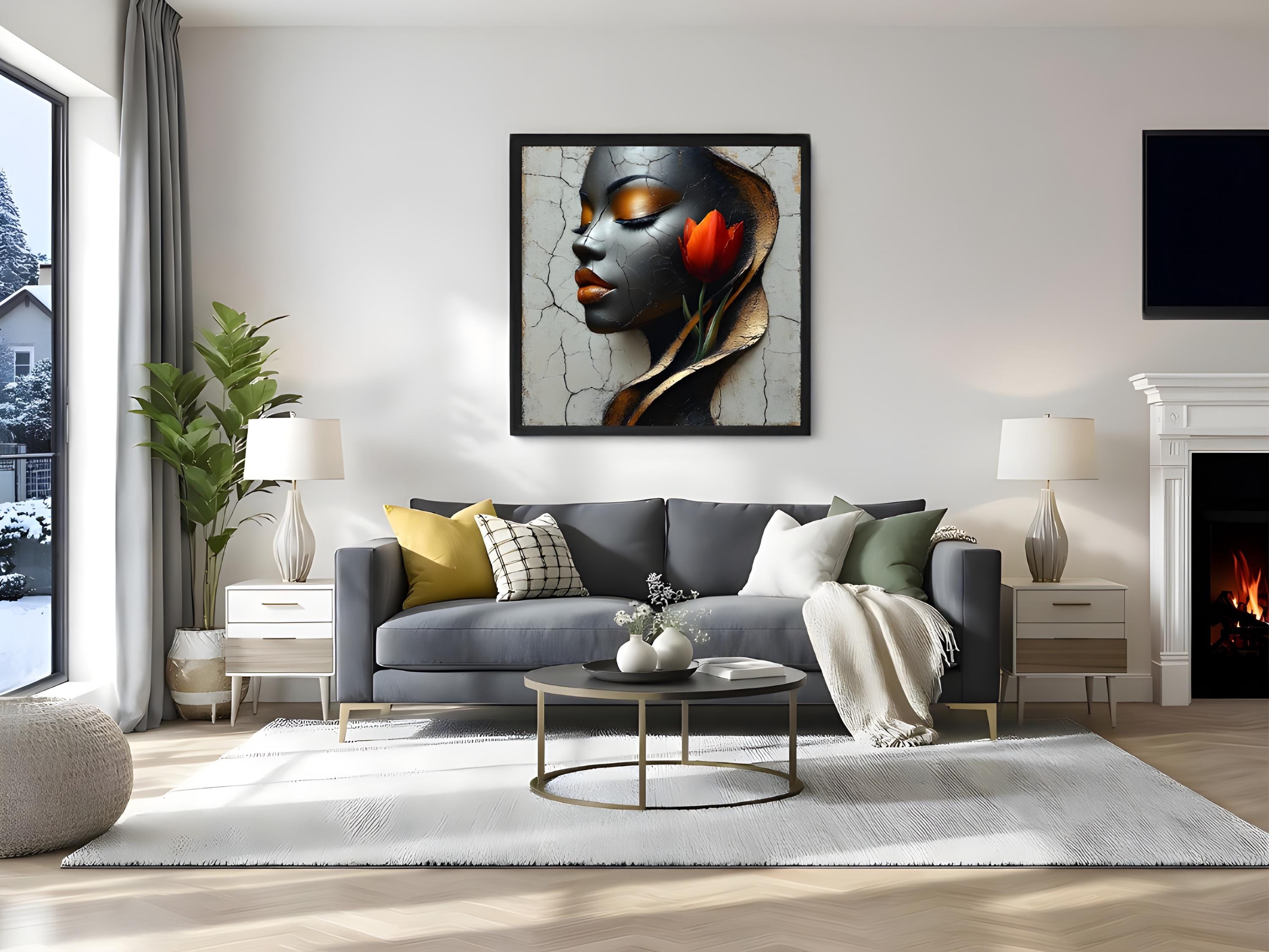 ひび割れた美しさ - 赤いチューリップを持つ黒人女性の肖像 - Etsy 日本, image size:3000x2250