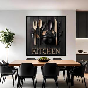 art print design ideas for kitchen decor - inkfinity... Modern Kitchen Wall Art – Minimalist Culinary Utensils Decor, Black and ...
