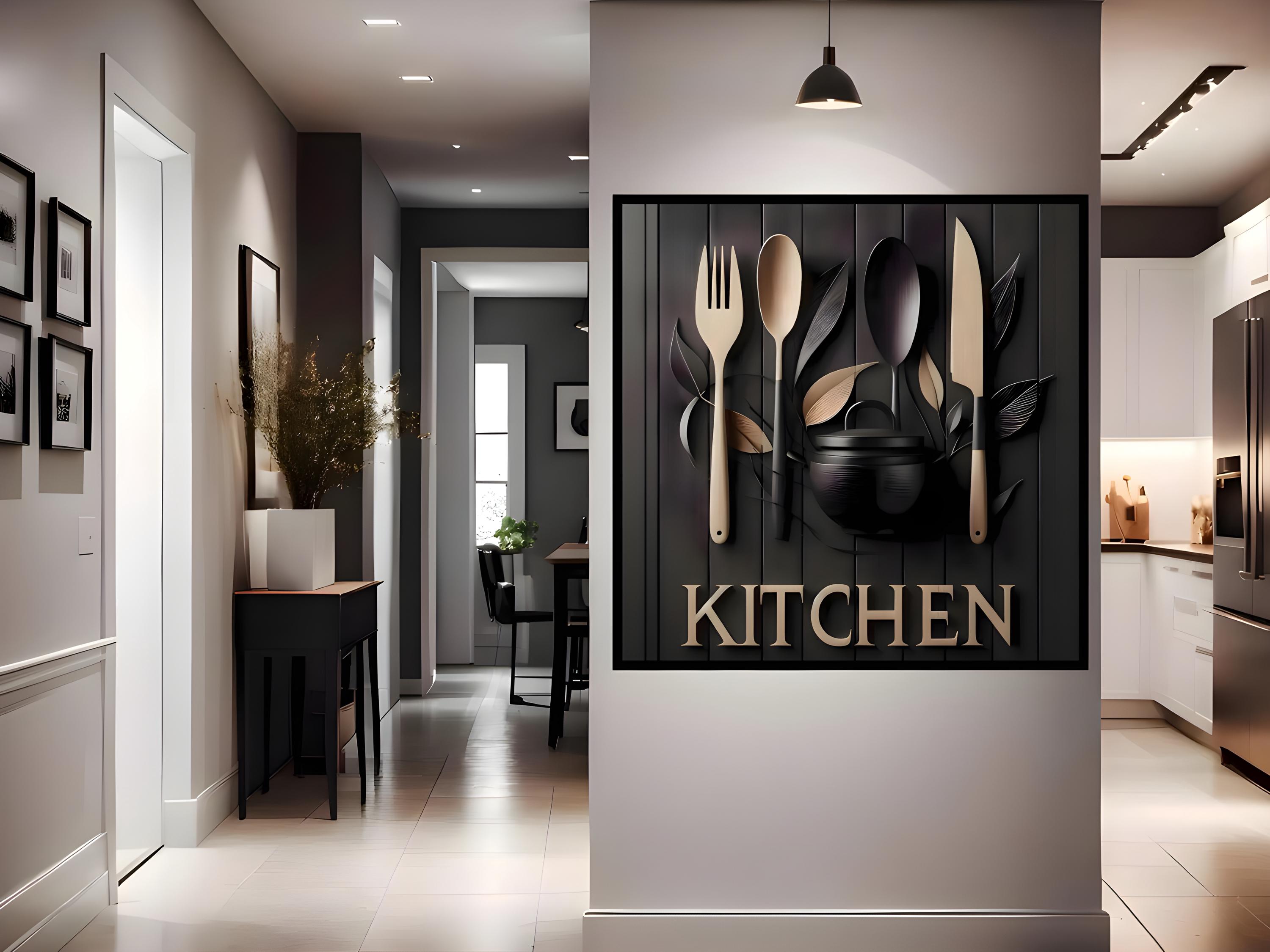 kitchen gallery wall set of 600, kitchen wall art,... Modern Kitchen Wall Art – Minimalist Culinary Utensils Decor, Black and ...