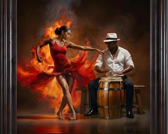 Bomba Passion – Dynamic Portrait of a Puerto Rican Woman Dancing with Fire and Rhythm