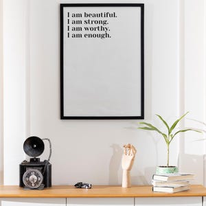 I am beautiful, strong, worthy, enough, vinyl wall mirror decal, self affirmations, affirmation wall art affirmation cards sticker