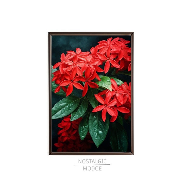 Ixora Coccinea, Flower, Plant, High Quality, Printable, Digital Download, Painting, Wall Art, Home Deco, Love, Passion