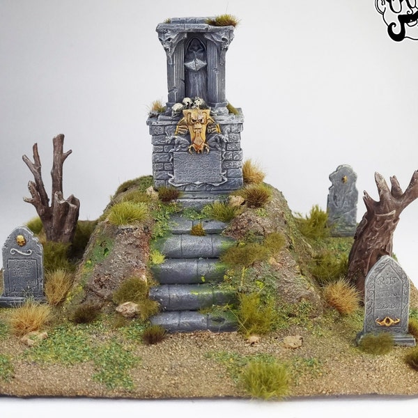 Cementerio con Mausoleo Vampiro pintado, Autumn wargaming terrain, scenery for RPG and wargames - Warhammer, KoW, LotR, Descent, D&D