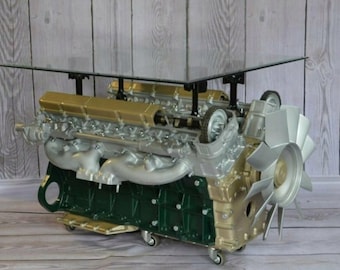 Jaguar XJ12 V12 E-TYPE Engine Coffee Table Block Motortisch Tisch Motorblock Motor Restaurant Supercar Green Racing Handmade
