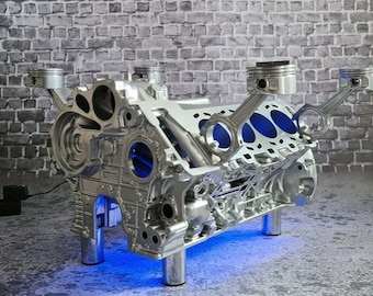 Mercedes 4.0l Bi Turbo 63 GTS AMG V8 Engine Block Coffee Table Block Motortisch Tisch Motorblock Motor Restaurant Supercar Chrome
