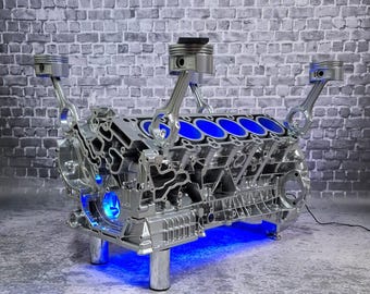 Mercedes Benz 6.0l S600 W220 V12 UNIKAT Engine Block Coffee Table Block Motortisch Tisch Motorblock Motor Restaurant Supercar Chrom
