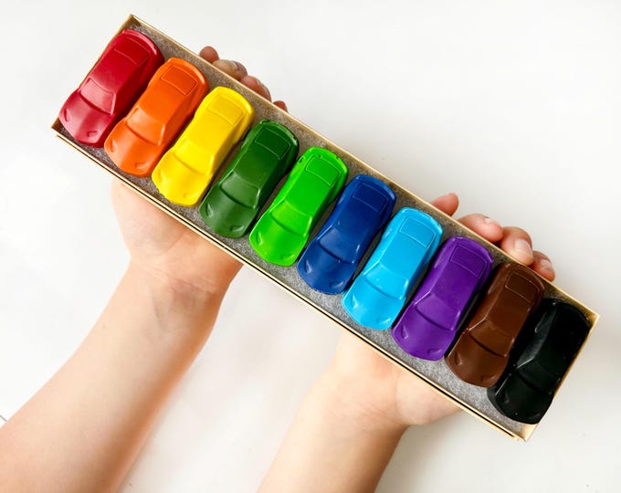 Car Crayons: 10-Piece Easy Grip Set, Handmade Party Favors, Birthday Gift, Stocking Stuffers