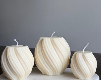 Hand-poured Swirl Candle, Sculptural Soy Wax Decor, Minimalist Nordic Home Style