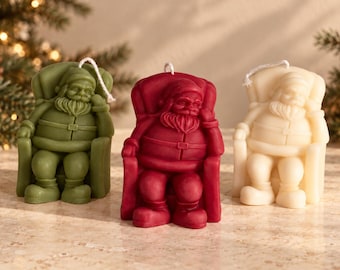 Santa Candle in Armchair, Handmade Soy & Beeswax Christmas Decor, Holiday Gift with Optional Gift Box