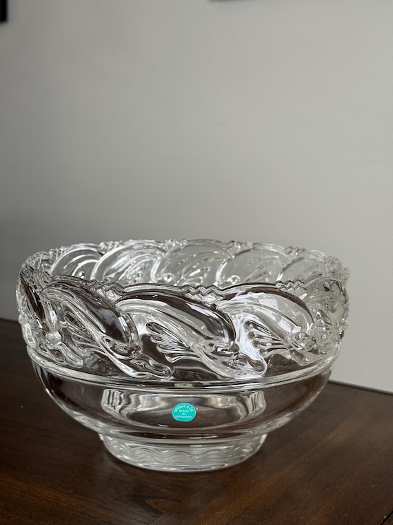 Tiffany & Co Crystal Dolphin Bowl, Made in Germany, Heavy Clear Crystal Centerpiece, Vintage Tiffany Home Decor