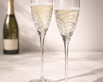 Vintage Rogaška Crystal Champagne Flutes | Maestro Pattern, Set of 2. Wedding toast