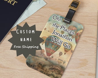 Personalized Name Luggage Tag with leather strap, custom colorful suitcase tag for new graduate gift, PHD graduation gift for travel lovers