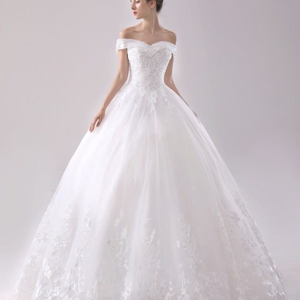 Andrea dress wedding dress with princess boat neckline