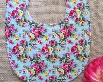 Floral bib, 100% cotton bib for a sweet baby girl