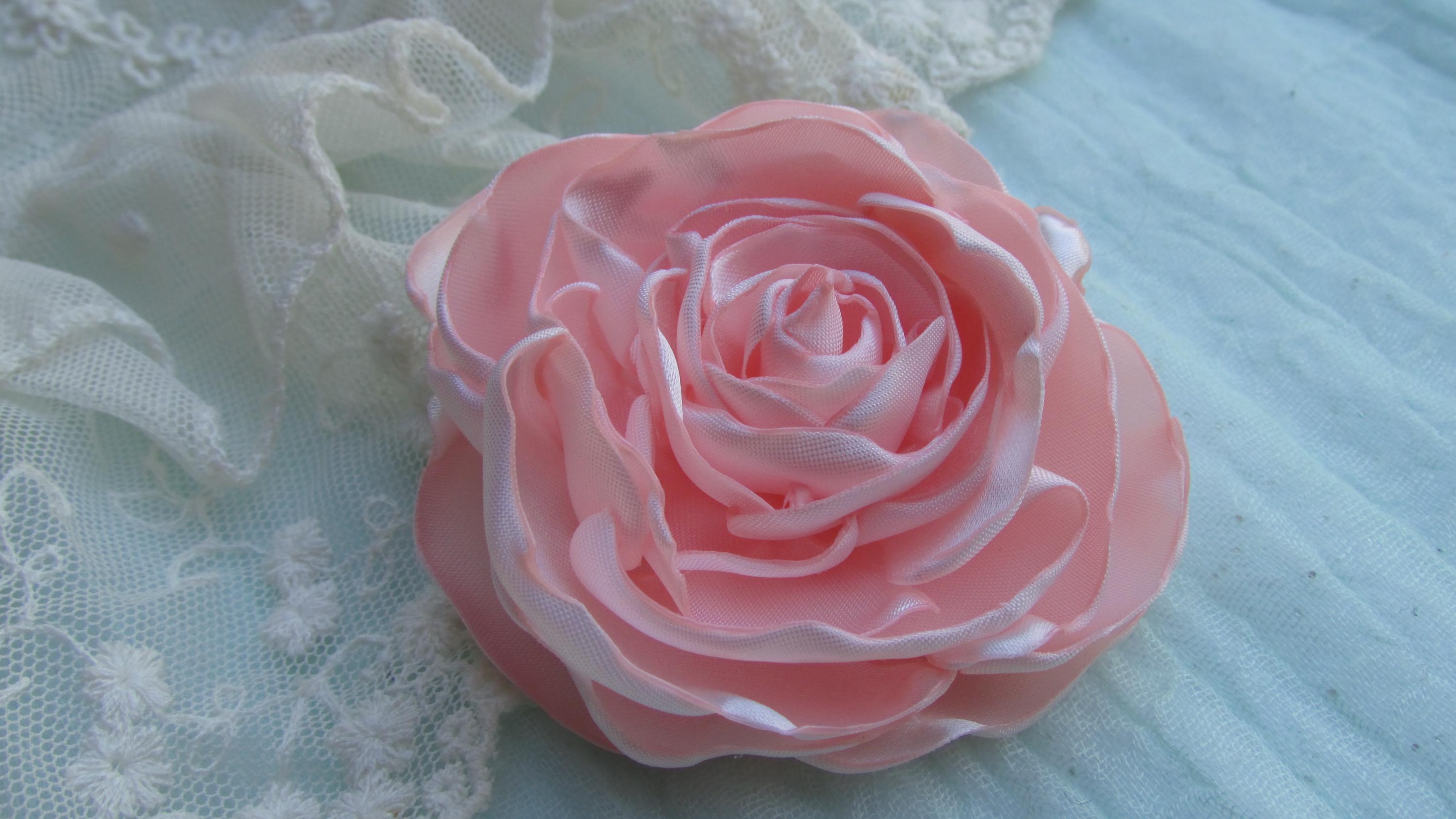Satin Rose Hair Clip, 2.5 Inch Blush Pink Flower, Pretty