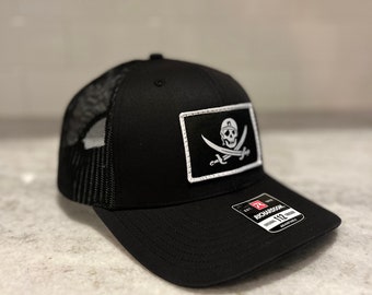 Pirate Flag Hat, Jolly Roger, Skull & Crossbones, Richardson Cap, Calico Jack, Vietnam Helmet, Military, Veteran, Blackbeard, Gift for Him