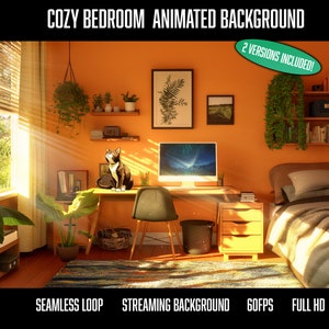 Cozy Bedroom Animated Streaming Background: Cat & No Cat (Seamless Loop)