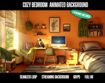 Cozy Bedroom Animated Streaming Background: Cat & No Cat (Seamless Loop)