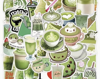 Matcha Lover-stickerset: kawaii cafédecor - waterdichte sticker voor laptop, spiegel, telefoon, fles