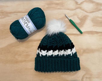 Philadelphia Eagles Game Day-beanie | Haken | Koksmuts | Hoed | Rodelbaan | Handgemaakt | Accessoires | Teamkleuren