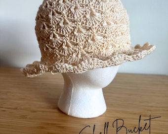 GEHAAKT PATROON | Bucket-pet met schelp | Downloadbare pdf
