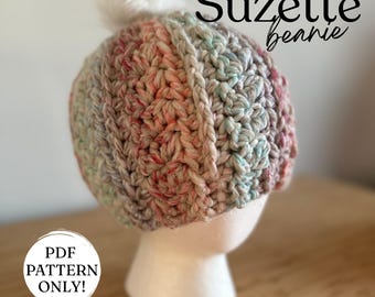 GEHAAKT PATROON | Chunky Suzette-beanie | Koksmuts | Hoed | Rodelbaan | Accessoires | Winter | Vezelkunst | Pdf-patroon