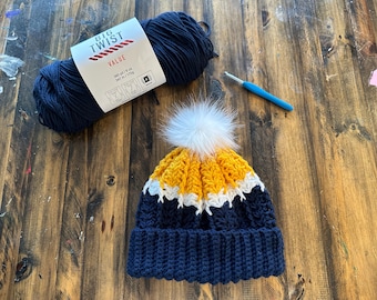 University of Michigan Game Day-beanie | Gehaakte muts | Gehaakte kleding | Wolverines | Handgemaakt | Voetbal | Maïs en blauw | Teamgeest: